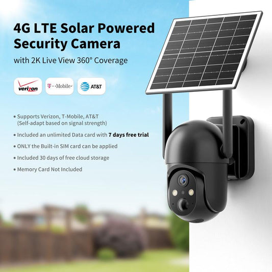 4G LTE Solar Powered Security Camera CB114S with 2K Live View 360° Coverage Two Way Audio PIR Motion Detection IP65 Waterproof Outdoor Surveillance(4G DATA REFILL Required)