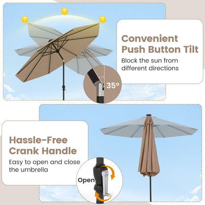 10 Feet Solar Patio Umbrella with 96 Multi-Colored Flowing LED Lights and Tilt Adjustment