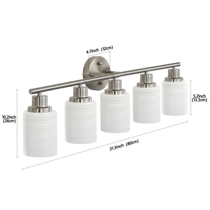Vanity Light Fixture | 4/5/6/8-Light Bathroom Wall Sconce with Frosted White Glass & Iron Frame — Black, Chrome or Gold, 4 Sizes