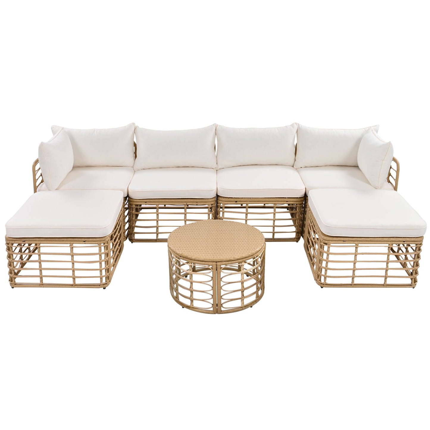 7 Pieces Outdoor Patio Furniture, All-Weather Rattan Sectional Sofa Set with