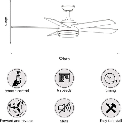 52 Inch Brushed Nickel Ceiling Fan With Remote Control