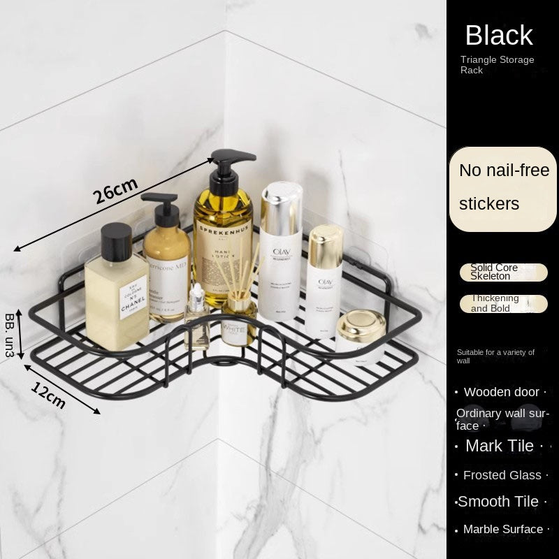 Bathroom Storage Rack Toilet Washroom Wall-Mounted Hole-Free Multi-Functional Iron Mesh Long Strip Organizer