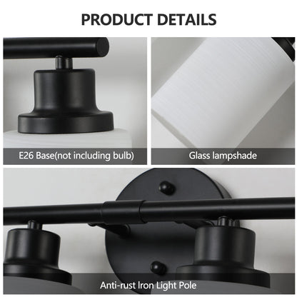 Vanity Light Fixture | 4/5/6/8-Light Bathroom Wall Sconce with Frosted White Glass & Iron Frame — Black, Chrome or Gold, 4 Sizes
