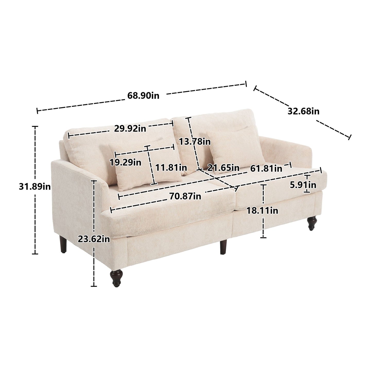 Mid Century Modern Fabric Loveseat Sofa, 2 Seat Upholstered Couch