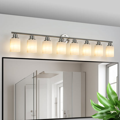 Vanity Light Fixture | 4/5/6/8-Light Bathroom Wall Sconce with Frosted White Glass & Iron Frame — Black, Chrome or Gold, 4 Sizes